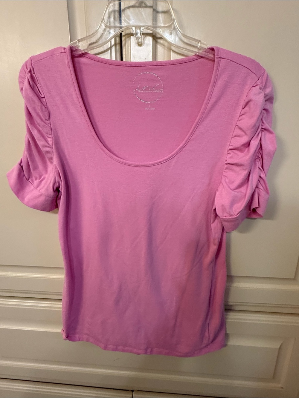 INC International Concepts Pink Ruched Short Sleeve Scoop Neck Top